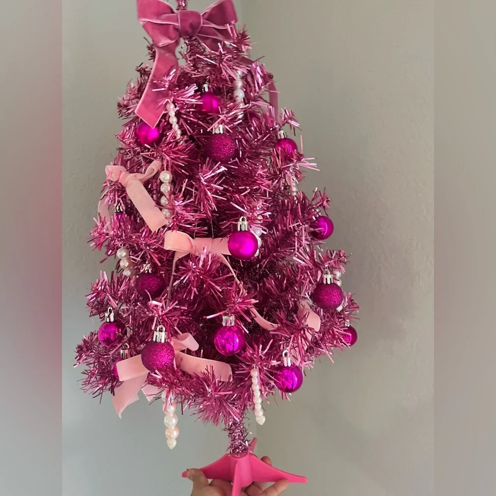 Pink Barbie Themr Christmas Tree 25” Glam Holiday Decor Vintage Style